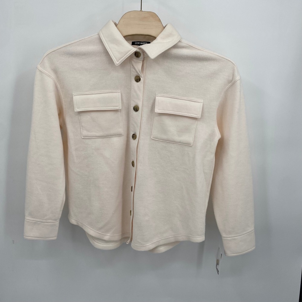 NWT Steve Madden Womens Size XL Button Down Top Shirt Cream Button Front Pockets